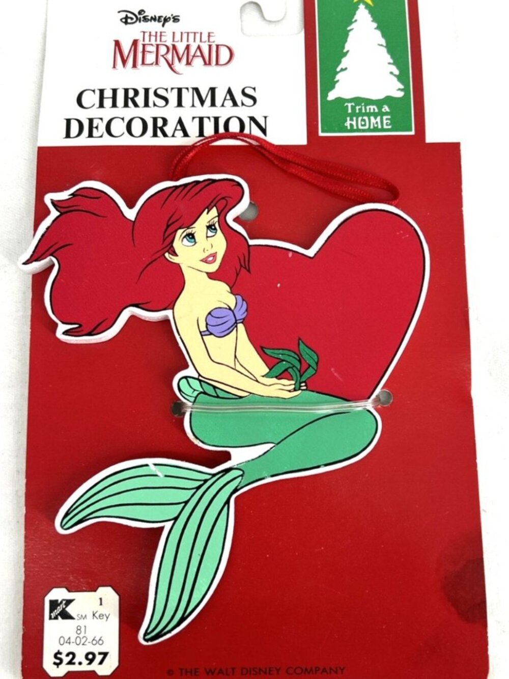 The Little Mermaid Wood Ornament NWT 5" Tall 1990s Vintage Disney